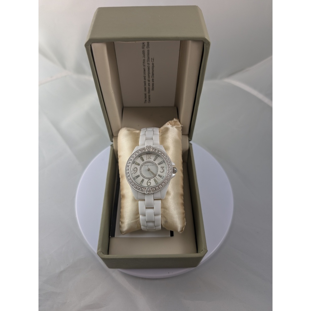 NWOT Judith Ripka Ceramic Watch Diamonique Mother of pearl White